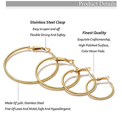 5/12 Pairs Gold Silver Plated Hoop Earrings for Women, Hypoallergenic Stainless Steel Hoops Earrings Set, Lightweight Large Small Hoops Women Earrings Loop Earrings Set - color: 5 Pairs Gold Plated