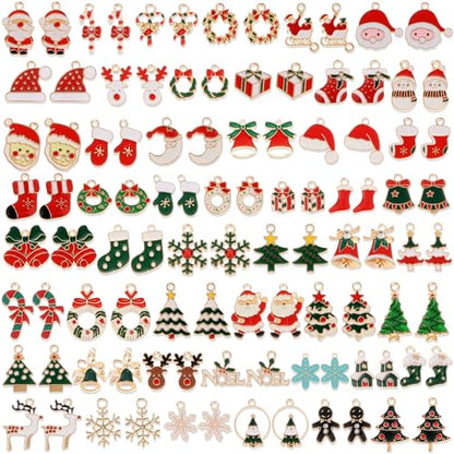 Acejoz 100Pcs 50 Pairs Christmas Charms for Jewelry Making and Bracelets, Gold Enamel Jewelry Pendants for Xmas Earring Bracelet Necklace Craft Making - style: Christmas Charms