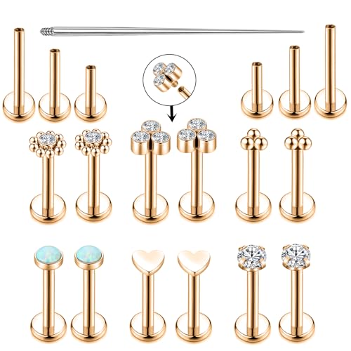 16G Monroe Lip Piercing Jewelry Labret Studs Tragus Hoop Earrings Nose Piercing Flat Back Helix Earring - color: rose gold, size: 16G*8mm