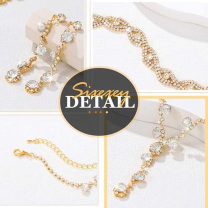 Sixexey Rhinestone Earrings Sparkly Bracelet Earring Party Prom Earrings Jewelry for Women - color: Gold