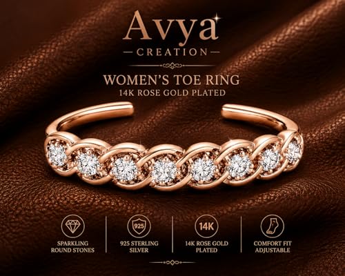 1.00 Carat Round Simulated Diamond Adjustable Daily Wear Women’s Toe Ring in 14K White Gold, Yellow Gold & Rose Gold Plated 925 Sterling Silver - color: 14K Rose Plated