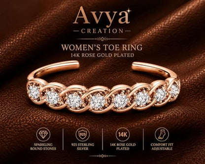 1.00 Carat Round Simulated Diamond Adjustable Daily Wear Women’s Toe Ring in 14K White Gold, Yellow Gold & Rose Gold Plated 925 Sterling Silver - color: 14K Rose Plated