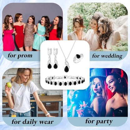 GZWHD Jewelry Set for Women CZ Earrings Necklace Ring Bracelet Set Prom Party Wedding Jewelry Gift for Mother Friend Wife - color: C-Black