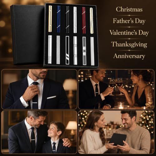 12Pcs Tie Clips for Men - Regular Ties Silver Black Gold Tie Bar Set for Wedding Business Formal Necktie Accessories