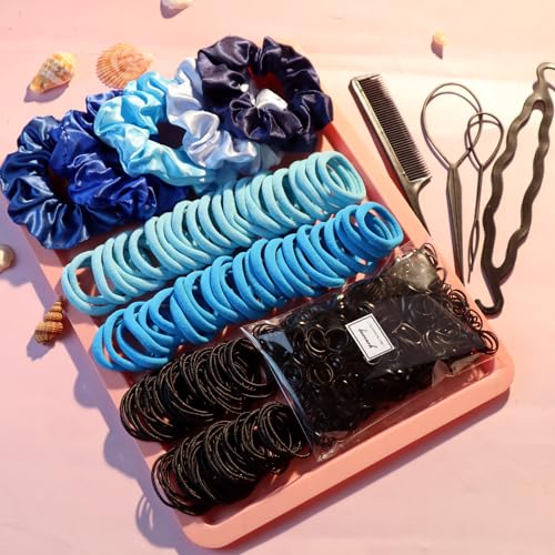 YANRONG 755PCS Hair Accessories for Woman Set Seamless Ponytail Holders Variety Hair Scrunchies Hair Bands Scrunchy Hair Ties For Thick and Curly (755PCS (Treasure Blue)) - color: 755PCS (Treasure Blue)