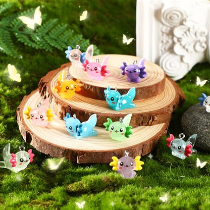 64 Pcs Mini Resin Axolotl Charms, Luminous Axolotl Beads for Jewelry | 32 Solid and 32 Glow in The Dark, Axolotls Animal Pendant, DIY Crafts, Bracelet Necklace Earrings Jewelry Making, Party Favor - style: Axolotl Style