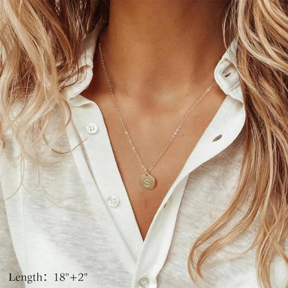 Initial Layered Necklaces for Women, 14K-Gold-Plated Coin Letter Necklace Bar Stacking Layer Necklace Multi Bar Layering Y-Necklaces Jewelry for Women - color: 14K-Gold-Plated, style: S