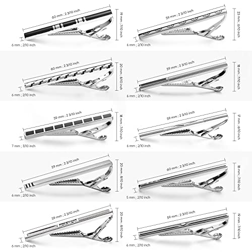 wynameleri Tie Pins for Men Silver Black 3 Pcs 10 PCS Short Tie Clip Set 2.3, 2.4 Inch Business Shirt Necktie Pinch for Men - color: T0310003