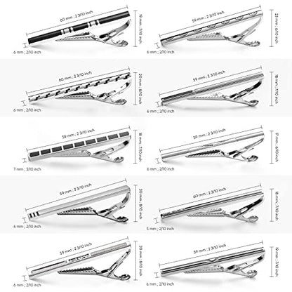 wynameleri Tie Pins for Men Silver Black 3 Pcs 10 PCS Short Tie Clip Set 2.3, 2.4 Inch Business Shirt Necktie Pinch for Men - color: T0310003