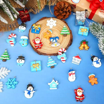64 Pcs Winter Resin Charms, Christmas Snowflake Snowman Pendants | Premium Resin, Xmas Winter Figurines Ornament Beads, DIY Crafts Bracelet Necklace Earrings Jewelry Making Decorations - style: Christmas Winter Style