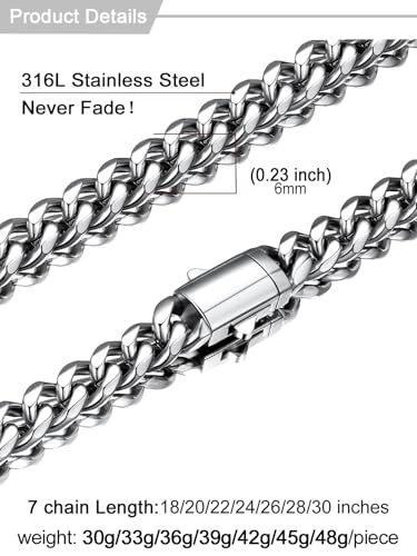 U7 Cuban Link Chain for Men, Stainless Steel Chain Necklace with Gift Box - color: a. 6mm Steel, size: 28 Inch