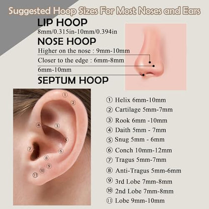 BLISI Grade 23 Titanium Nose Rings Hoops - 20G/18G/16G, 6/7/8/9/10mm Diameter, Hinged Click Rings for Nose, Lip, Helix, Cartilage, Rook - Hypoallergenic sleeper earrings, Black/Silver/Gold/Pink - color: 1PC, Black, size: 16 Gauge, 7mm