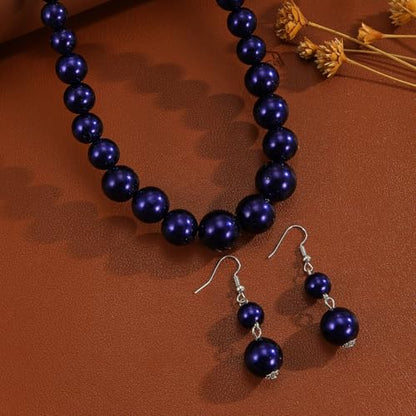 xuzhiyuan Fashion Classic Faux Pearl Red Carnelian Jewelry Set Necklace Earrings for Women - color: Purple