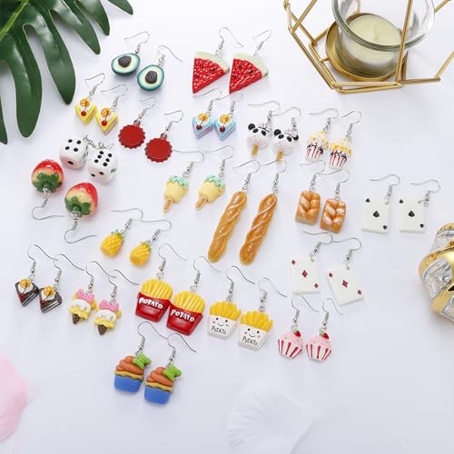 20 Pairs Random Mixed Resin Acrylic Earrings Set, Weird Dangle Drop Drink Bottle Animal Pendant Charms Earring, Handmade Funny Statement Unique Fashion Hoop Earring Jewelry for Women Girls