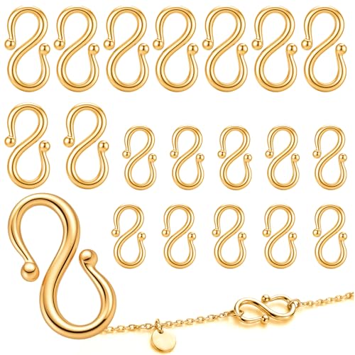 20PCS Stainless Steel Necklace and Bracelet Clasp Kit Gold Plating Clasps and Closures Connectors for Jewelry Making, No Tarnish DIY Crafts(0.5“ & 0.4”)
