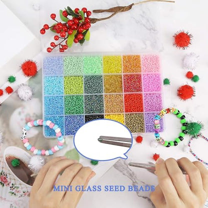 GREENTIME 22800pcs Glass Seed Beads for Bracelets Making Kit, Small Craft Beads 11/0 Waist Beads for DIY Bracelet Necklaces Craft Making Supplies (24 Colors)