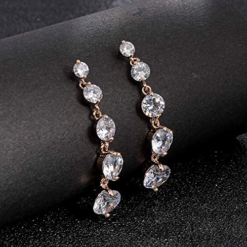 Women's Cubic Zirconia Bridal Earrings - Elegant Long Wedding Party Prom Earring for Bride Bridesmaids Crystal CZ Rhinestone Chandelier Statement Dangle Drop Earrings for girls - color: 5 Round CZ Drop Earring-gold