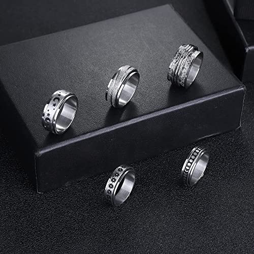 Magitaco Stainless Steel Spinner Rings Fidget Band Rings Moon Star Flower Butterfly Anxiety Rings for Women Men - color: Silver Flower