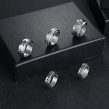 Magitaco Stainless Steel Spinner Rings Fidget Band Rings Moon Star Flower Butterfly Anxiety Rings for Women Men - color: Silver Flower