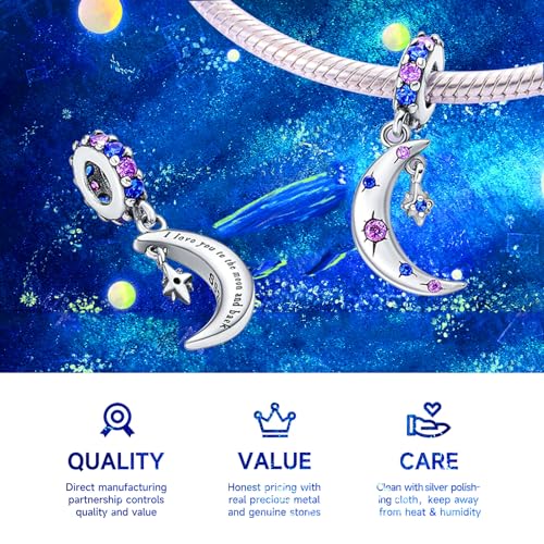 925 Sterling Silver Charms Bead for Bracelets Necklaces, Star Moon Crescent Sun Solar Pendent, Blue Ocean Starfish Shells Turtle Crab Starry Sea Cute Jewelry Birthday Gifts for Women Men - style: Crescent