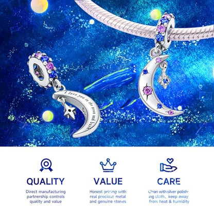 925 Sterling Silver Charms Bead for Bracelets Necklaces, Star Moon Crescent Sun Solar Pendent, Blue Ocean Starfish Shells Turtle Crab Starry Sea Cute Jewelry Birthday Gifts for Women Men - style: Crescent