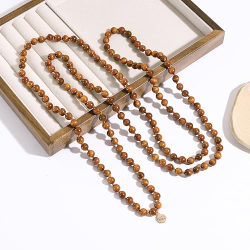 Firstmeet Fashion Natural Round Wood Beads 60'' Long Strand Art Deco Necklace for Women - color: Gold HJT