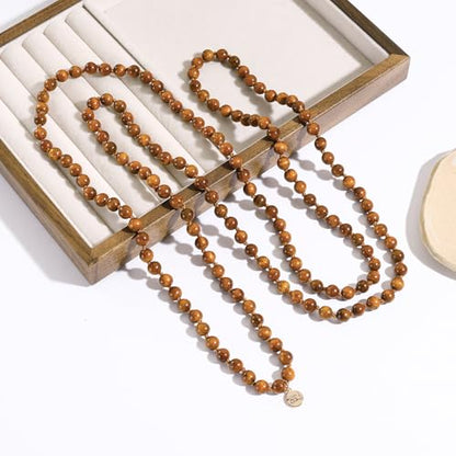 Firstmeet Fashion Natural Round Wood Beads 60'' Long Strand Art Deco Necklace for Women - color: Gold HJT