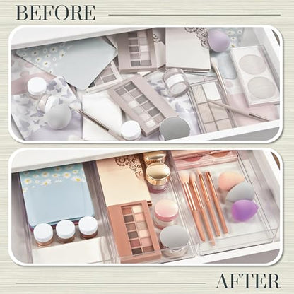 STORi SimpleSort 3-Piece Stackable Clear Drawer Organizer, 12" x 6" x 2" | Rectangle Trays, Wide Makeup Vanity Storage Bins, Office Desk Drawer Dividers, Made in USA - size: 12x6x2"