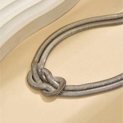 Hip Hop Snake Chain Knot Double-Layered Choker Necklace Collection, Blade Chain Design, Gold/Silver-Tone, Trendy Daily & Streetwear Jewelry