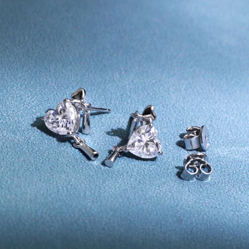 Moissanite Stud Earrings for Women, DF/VVS Clarity, Sterling Silver with 18K White Gold Plated - style: 2.0 Carat Heart