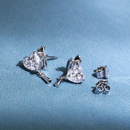 Moissanite Stud Earrings for Women, DF/VVS Clarity, Sterling Silver with 18K White Gold Plated - style: 2.0 Carat Heart