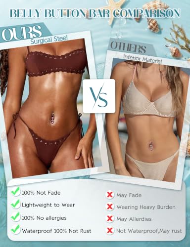ORAZIO Gold Belly Button Ring Dangle Hypoallergenic Surgical Stainless Steel Belly Rings for Women 14G Belly Button Piercing Cute Navel Ring Belly Piercing Jewelry - color: Pink