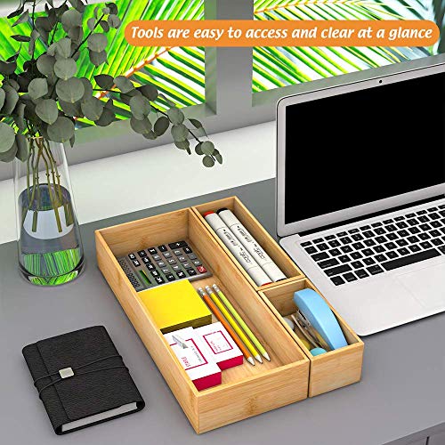 Bamboo Drawer Organizer Utensil Holder for Kitchen, Small Wood Silverware Storage Organizer, Stackable Box Tray for Cutlery, Flatware, Bathroom Caddy for Makeup, Perfume, Jewelry, 6x3x2.5 Inch | Wooden Silverware Tray Cutlery Holder Flatware Containers, M