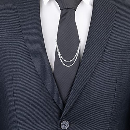 2pcs Set Men's Tie Chain Necktie Tie Clips Link Chain Gift Box - style: 2pcs Silver