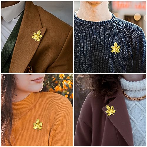 18K Gold Tone lapel Pins Brooch for Men Suit, Metal Flower Brooch Pins for Women, Mens Suit Accessories on Wedding Birthday Anniversary Father's Day. - color: Maple leaves