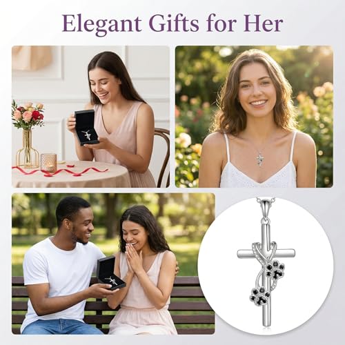 POPLYKE Cross Necklace for Women 925 Sterling Silver Cross Pendant Necklace Animal Jewelry Christmas Gifts for Women Mother Grandma - style: paw