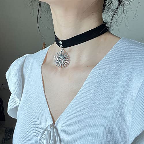 Harajuku Gothic sun pendant necklace collar Lace Choker Necklace