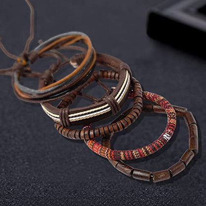 Wood Bead Necklace Africa Wooden Chain Statement Unisex Chunky Necklaces - color: 1necklace+ 4 bracelet