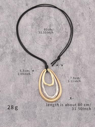 GelConnie Leather Necklace for Women Round Wooden Pendant Long Leather Choker Vintage Sweater Necklace Gold Chunky Boho Necklaces for Women - style: 3 Circles Silver Necklace