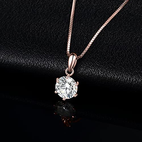 JewelryPalace Round 1ct 2ct 3ct Cubic Zirconia Solitaire Pendant Necklace for Women, 925 Sterling Silver 14k White Gold Plated Necklaces for Her, Classic Simulated Diamond Jewelry Set, 18 Inches chain - color: C-1ct-CZ-Rose Gold Plated
