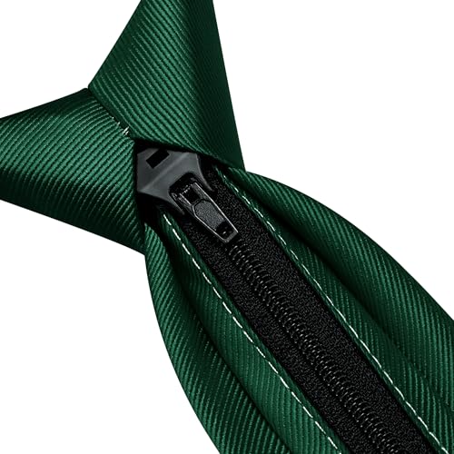GUSLESON 3.15"（8cm） Mens Pre-tied Adjustable Zipper Tie Solid Necktie for Business and Wedding - color: Dark Green