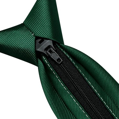 GUSLESON 3.15"（8cm） Mens Pre-tied Adjustable Zipper Tie Solid Necktie for Business and Wedding - color: Dark Green