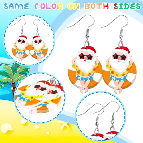 8 Pairs Summer July Christmas Acrylic Earring for Women | Pineapple Tree Santa Claus Earrings, Christmas in Summer Jewelry Gifts Party Accessories, Lightweight Acrylic, Double Side - style: july Christmas