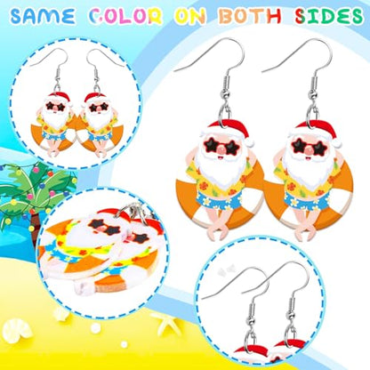 8 Pairs Summer July Christmas Acrylic Earring for Women | Pineapple Tree Santa Claus Earrings, Christmas in Summer Jewelry Gifts Party Accessories, Lightweight Acrylic, Double Side - style: july Christmas
