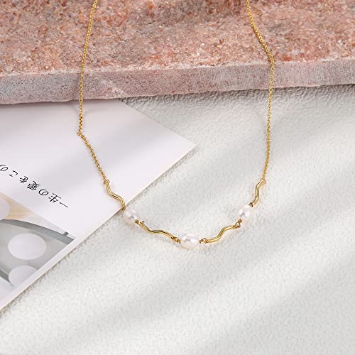 Tewiky Pendant Necklace for Women 14k Gold Plated Chain Choker Necklaces | Dainty Necklaces,Aesthetic Simple Necklace,Jewelry Gifts for Women - color: pearl bar choker gold