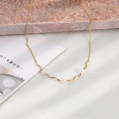 Tewiky Pendant Necklace for Women 14k Gold Plated Chain Choker Necklaces | Dainty Necklaces,Aesthetic Simple Necklace,Jewelry Gifts for Women - color: pearl bar choker gold
