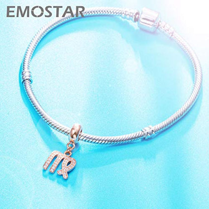 EMOSTAR Zodiac Sign Charms fits European Charm Bracelet – Rose Gold 925 Sterling Silver Necklace Pendant, 12 Horoscope Constellation Dangle CZ Birthstone Beads, Gifts for Women/Men/Birthday - color: Virgo (8.23 – 9.22)