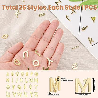 26Pcs 18K Gold Filled A-Z Alphabet Letters Charms for Jewelry Making, Initial A-Z Alphabet Charm Pendant Beads, Slide Glitter Pendants for Women DIY Bracelet Necklace Earrings Choker Making - color: Style B