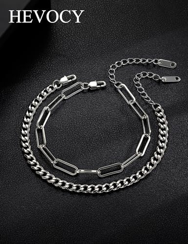 Stainless Steel Bracelet Set for Men, Adjustable Link Chains | Layered stainless steel link chain bracelets with adjustable sizing, designed for daily wear, stacking, and gifts - color: Style2-7 inch