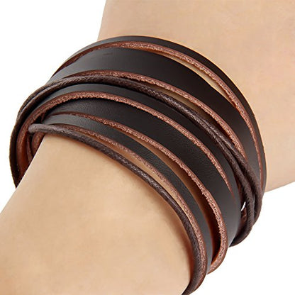 Handmade Genuine Vintage Leather Wrist Cuff Wrap Bracelet Adjustable - style: A: 1 Brown